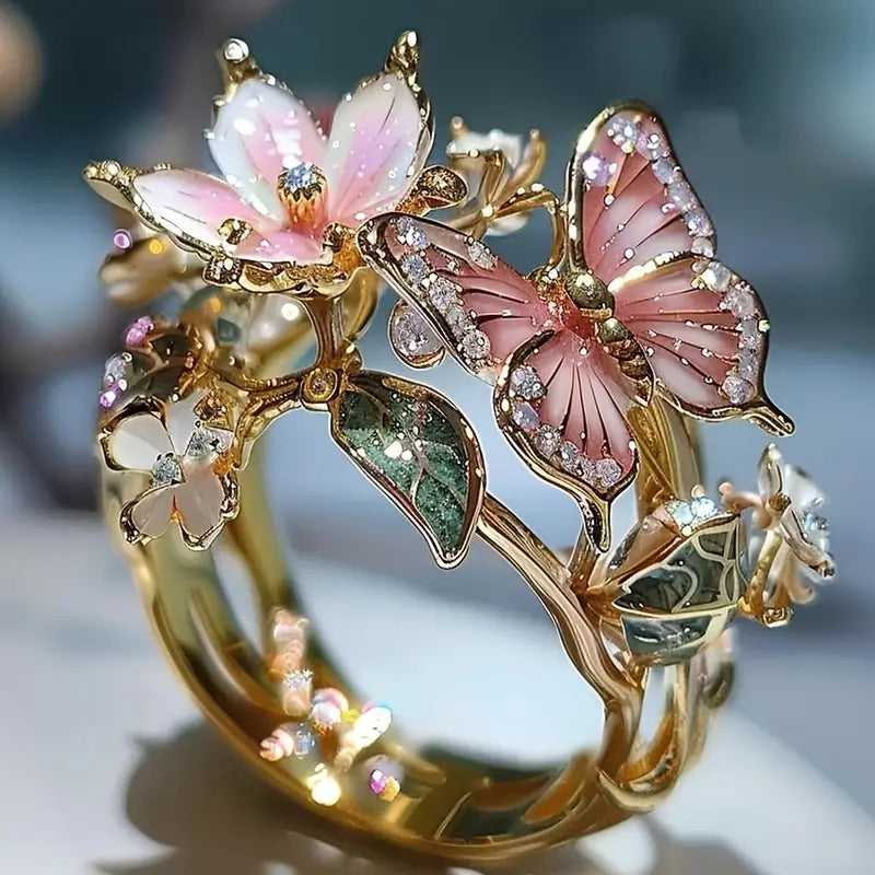 Flower Butterfly Ring